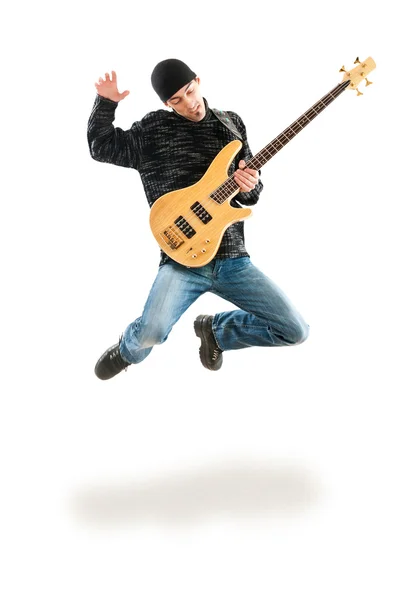Gitarrspelare hoppar i luften — Stockfoto