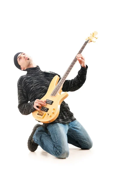 在白色背景上隔离的吉他演奏者 — 图库照片