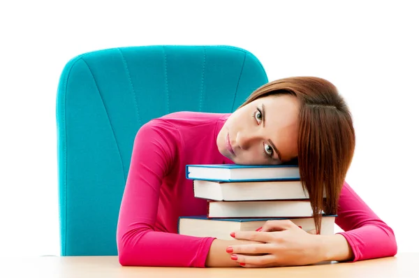 Young female student with many study books — Stock Photo, Image