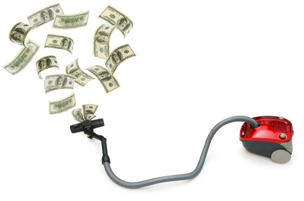Concept with vacuum cleaner sucking money — Stock Photo, Image