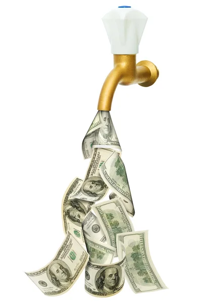 Tap with dollars flowing out of it — Stock Photo, Image