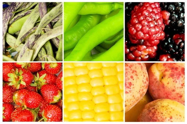 Birçok farklı meyve ve sebzelerin kolaj — Stok fotoğraf