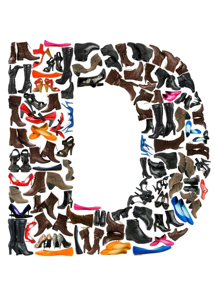 Lettertype gemaakt van honderden schoenen - letter d — Stockfoto