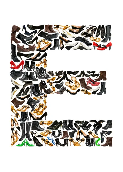 Font made of hundreds of shoes - Letter E — Stock Photo, Image