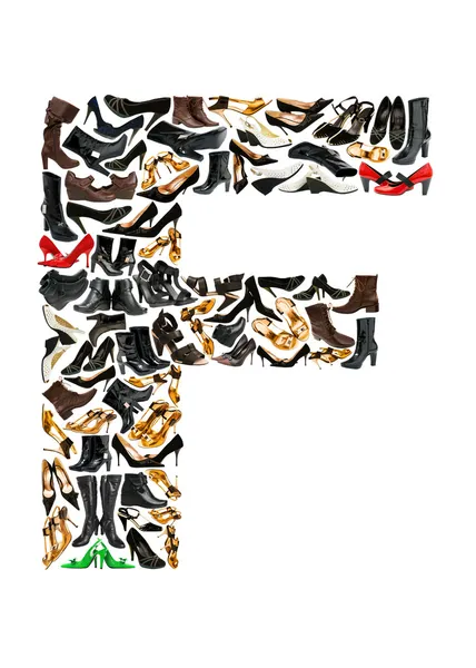 Font made of hundreds of shoes - Letter F — Stock Photo, Image
