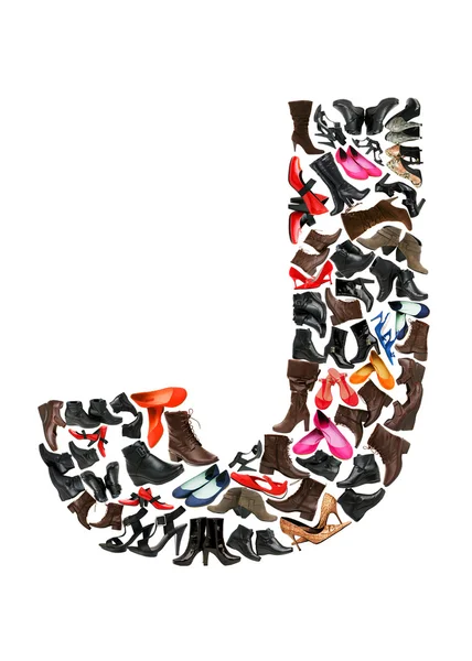 Lettertype gemaakt van honderden schoenen - brief j — Stockfoto