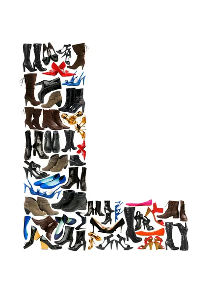Lettertype gemaakt van honderden schoenen - alfabet l — Stockfoto