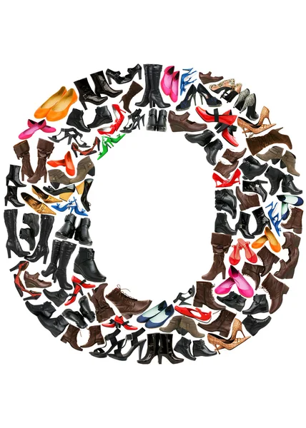 Font made of hundreds of shoes - Letter O — Stock Photo, Image