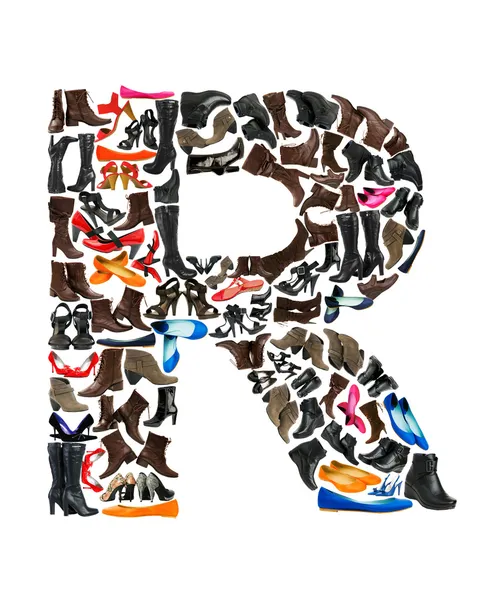 Шрифт из сотен обуви - буква R — стоковое фото