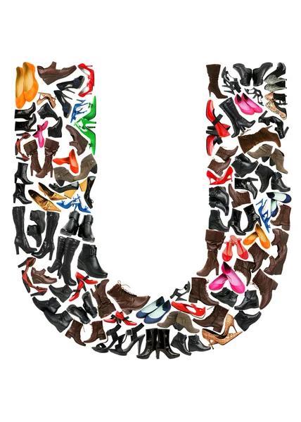 Lettertype gemaakt van honderden schoenen - alfabet u — Stockfoto