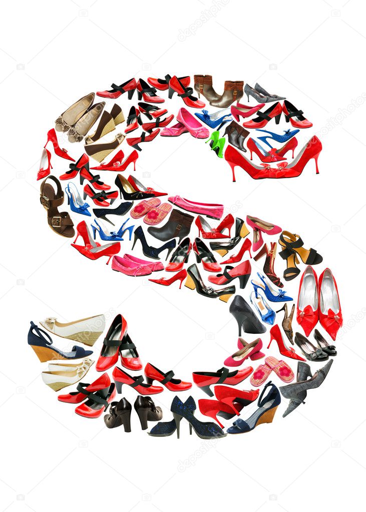 Letter S made of female shoes
