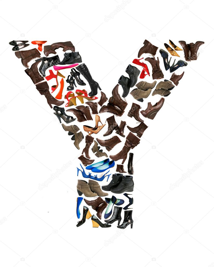 Font made of hundreds of shoes - Letter Y