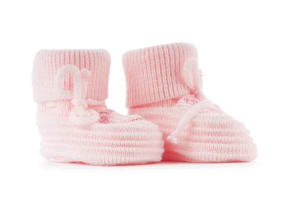 在白色背景上孤立的编织的婴儿鞋 — 图库照片