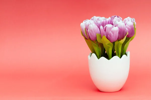 stock image Colorful tulip flowers in the white pot