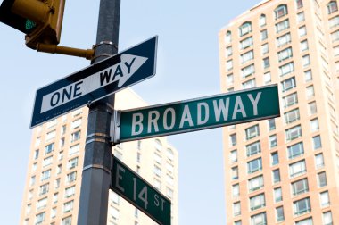 Famous broadway street signs in downtown New York clipart