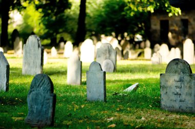 Cemetery with many tombstones on the bright day clipart