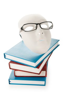 Reading concept with masks, books and glasses