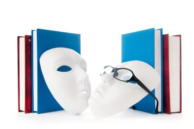 Reading concept with masks, books and glasses