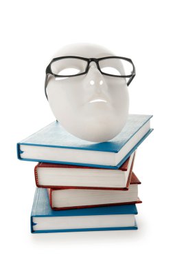 Reading concept with masks, books and glasses