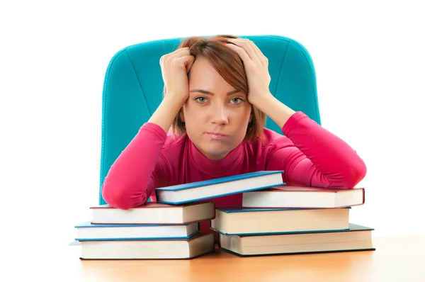 Young female student with many study books Stock Photo