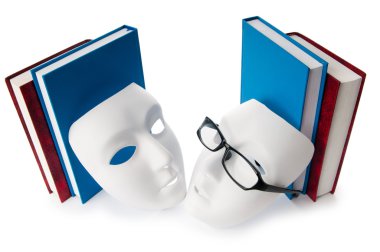 Reading concept with masks, books and glasses