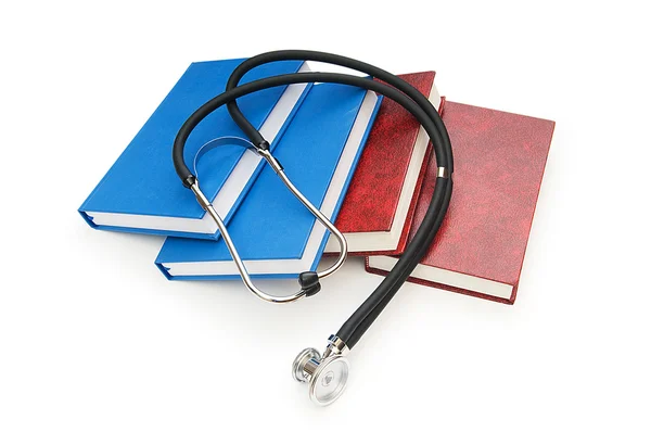 医学教育与书和听诊器的概念 — 图库照片