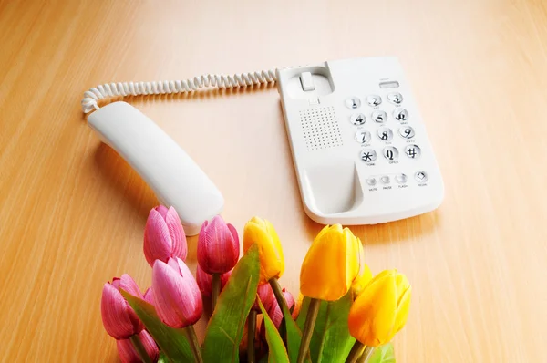 Concepto romántico con flores de teléfono y tulipán —  Fotos de Stock