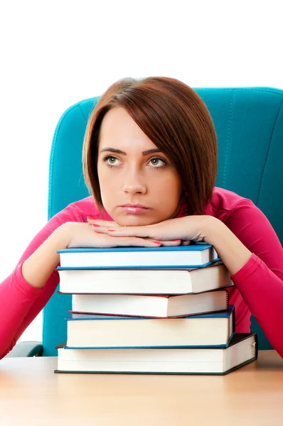 Young female student with many study books — Stock Photo, Image
