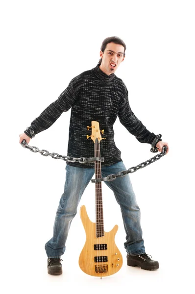 白い背景に隔離されたギタープレーヤー — ストック写真