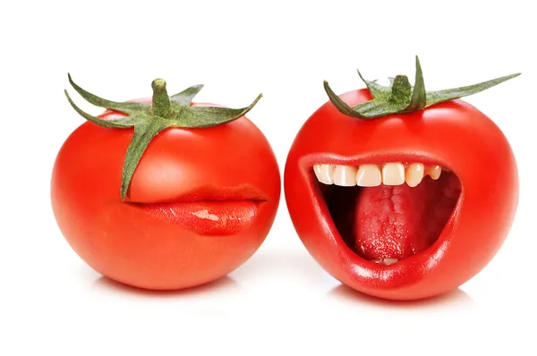 stock image Funny concept with tomatoes and open mouth