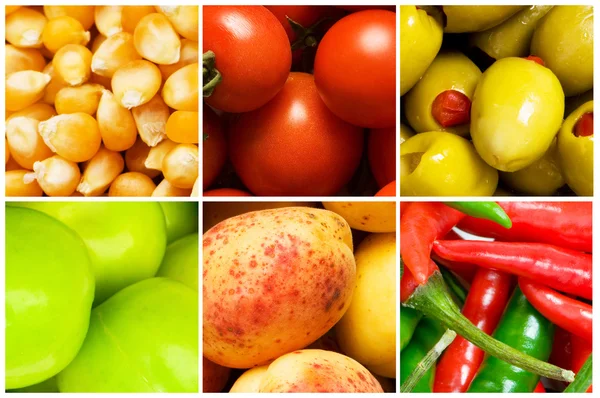 Collage de muchas frutas y verduras diferentes — Foto de Stock