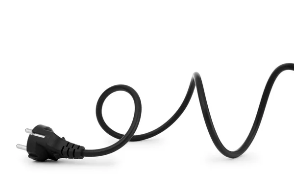 Siyah elektrik kablo üzerinde beyaz izole — Stok fotoğraf
