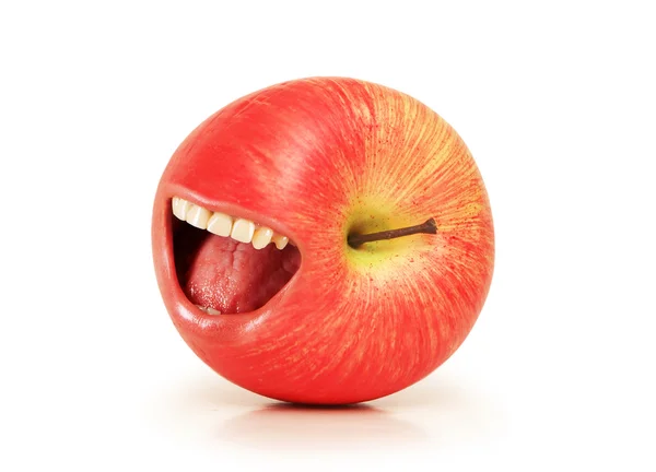 Funny concept with red apple and open mouth — Stock Photo, Image