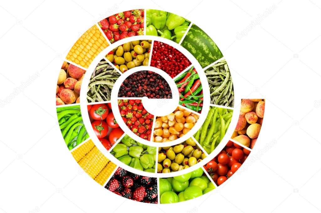 Spiral made of various fruits and vegetables