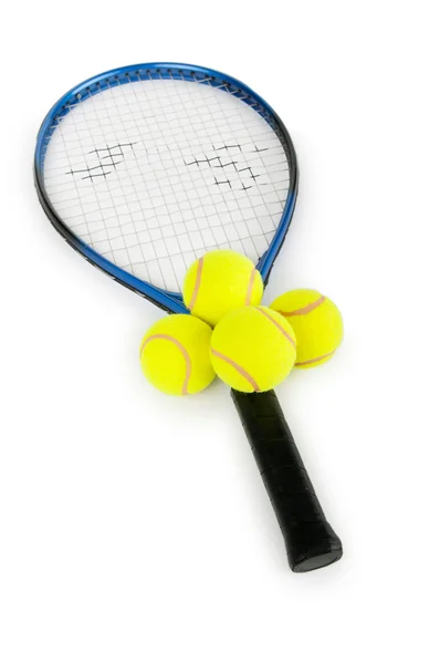 Concepto de tenis con pelotas y raqueta — Foto de Stock