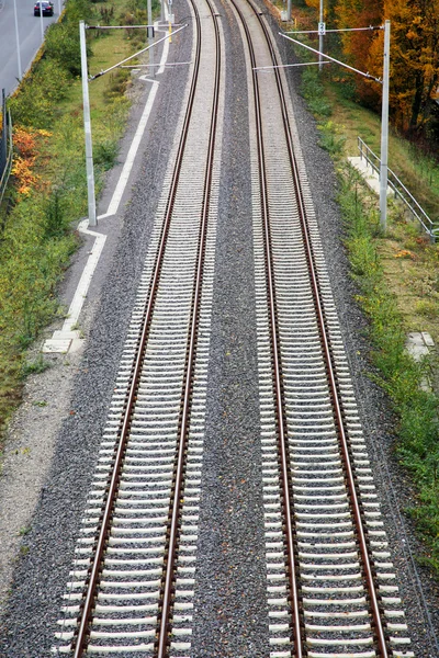 Tren Rayları Üzerinde Üstten Görünüm — Stok fotoğraf