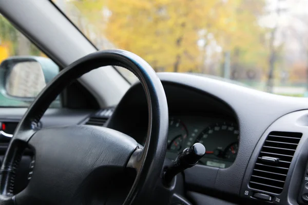 Car Interior Steering Wheel Speedometer — Stock Photo, Image