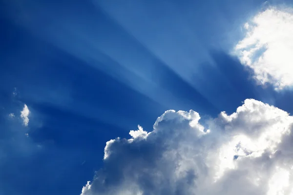 stock image Dark blue sky, clouds and solar beams