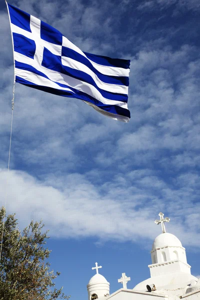 Church Flag Greece Sky — Stock Photo, Image
