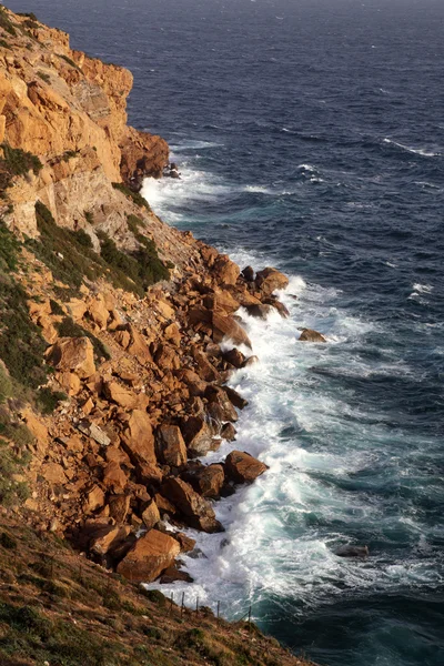Felsen Meeresufer Wellen Die Auf Steine Fallen — Stockfoto