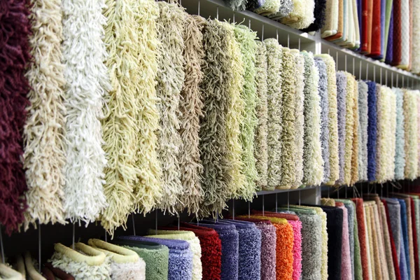 Colorful carpet samples on exhibition for retail