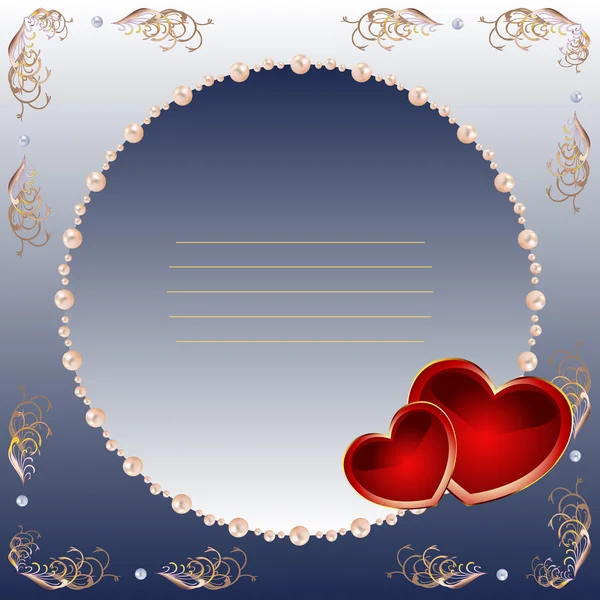 Kvadratkort Alla Hjärtans Dag Mörkblå Toner Med Röda Hjärtan Och — Stock vektor