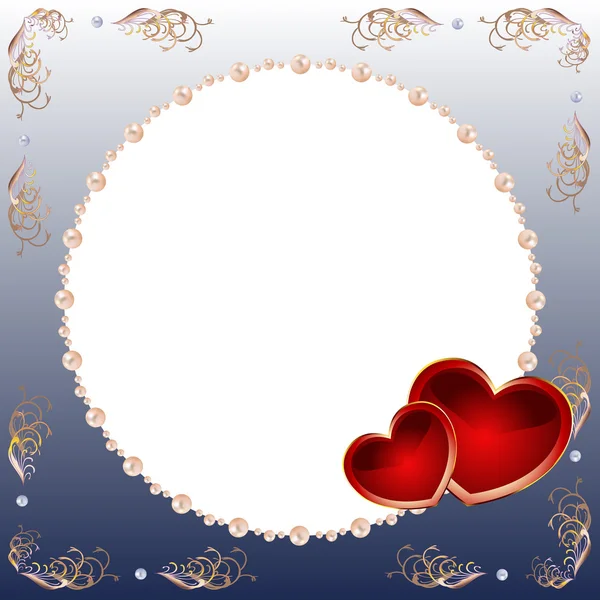 Square Card Day Valentine Dark Blue Tones Red Hearts Pearl — Stock Vector