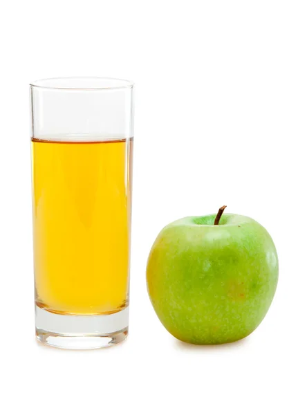 Зеленое яблоко с соком — стоковое фото