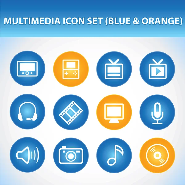 Multimedia Ikonuppsättning (blå — Stock vektor