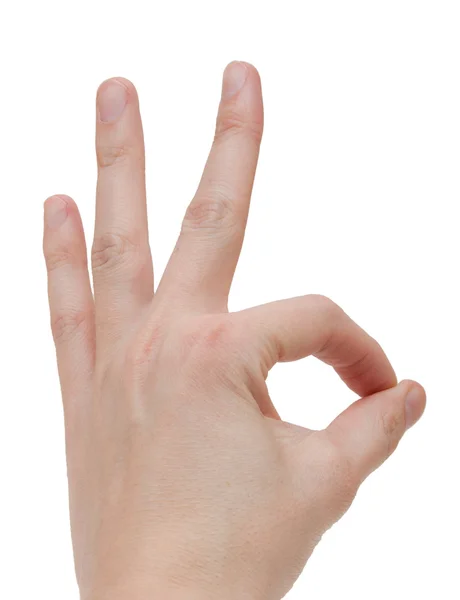 Mão OK sinal isolado no fundo branco — Fotografia de Stock