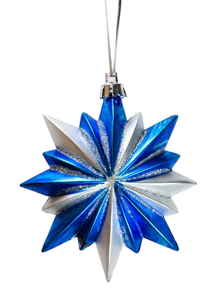 Estrela de Natal azul isolada sobre um fundo branco — Fotografia de Stock