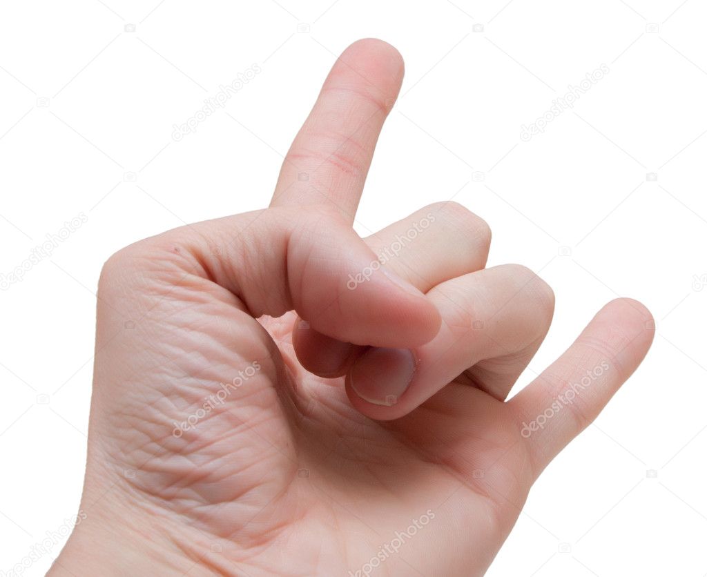 A man's hand giving the Rock and Roll sign.