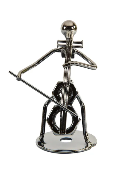 Figurine Iron musician, playing Double bass, violin — Stock Photo, Image
