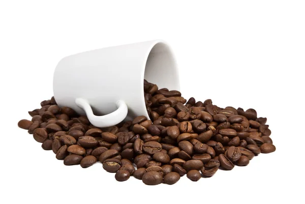 コーヒーの白いカップで穀物、コーヒー ポットについて普及 — ストック写真